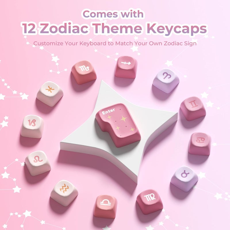 OHY XVX MOA Profile Keycap Set,12 Zodiac Series Dye-Sublimation PBT Material, Cute Purple Gradient Design, Compatible with MX Switches Mechanical Gaming Keyboards- Gradient Purple - Image 2